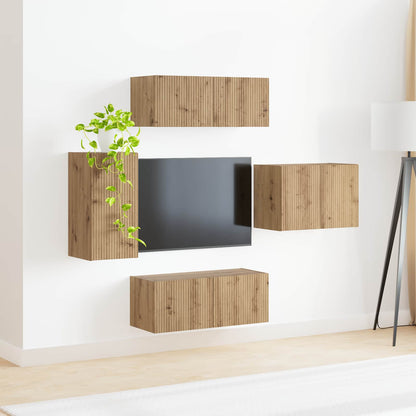 Set di Mobiletto da TV a Parete 4 pcs Rovere artigianale