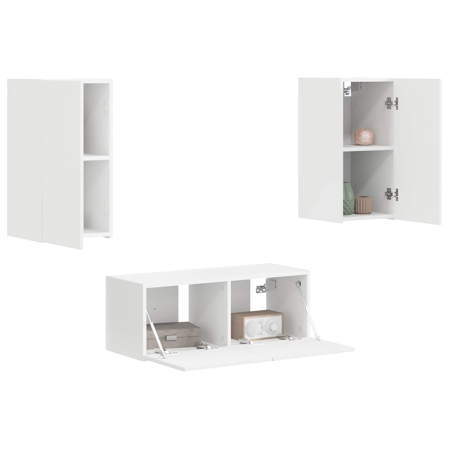 Set mobile TV Montaggio a parete 2 pcs Bianco Legno multistrato