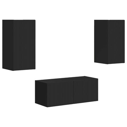 Set mobile TV Montaggio a parete 2 pcs Nero Legno multistrato