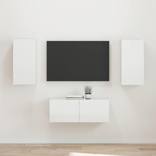Set mobile TV 2 pcs Bianco Lucido Legno multistrato