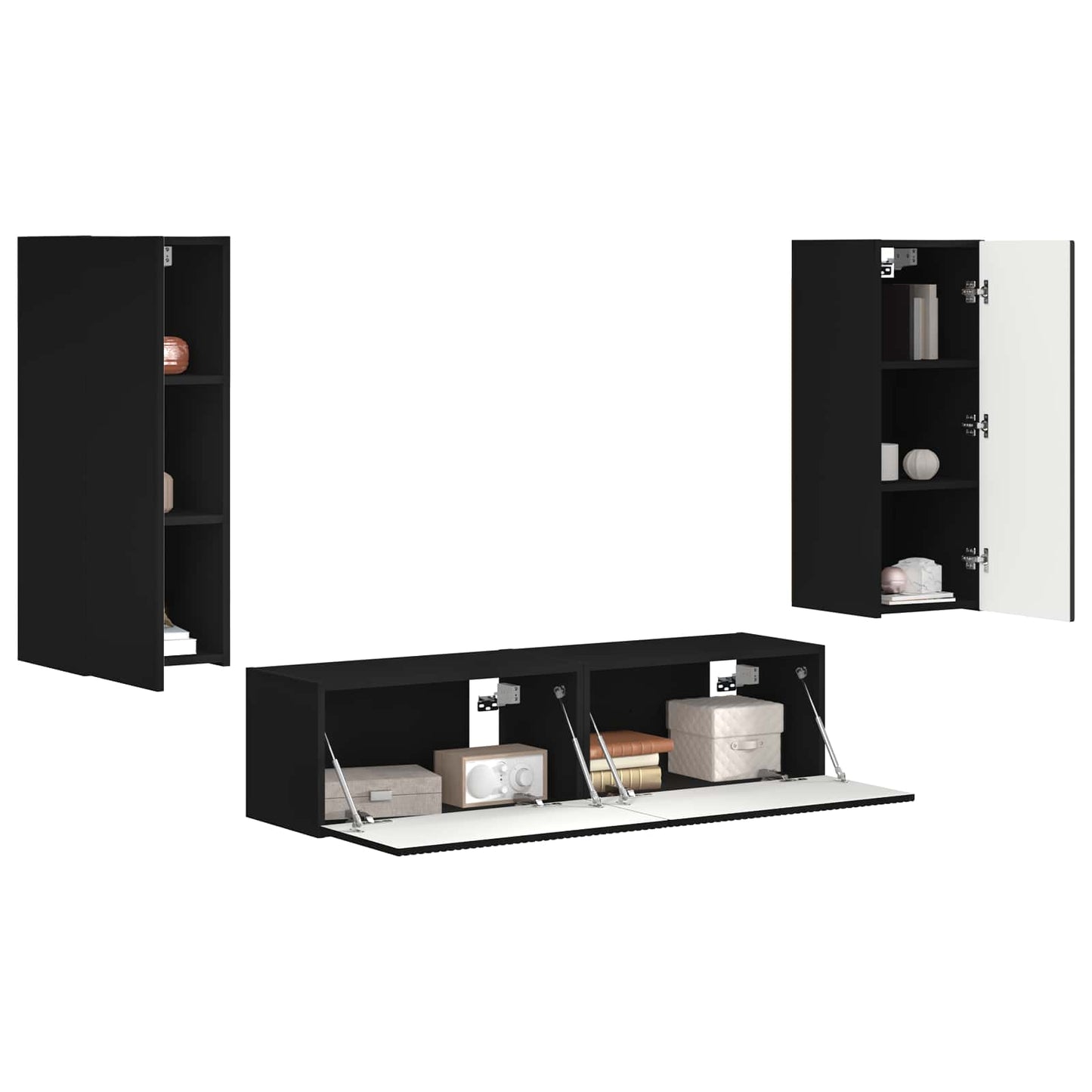 Set mobile TV Montaggio a parete 2 pcs Nero Legno multistrato