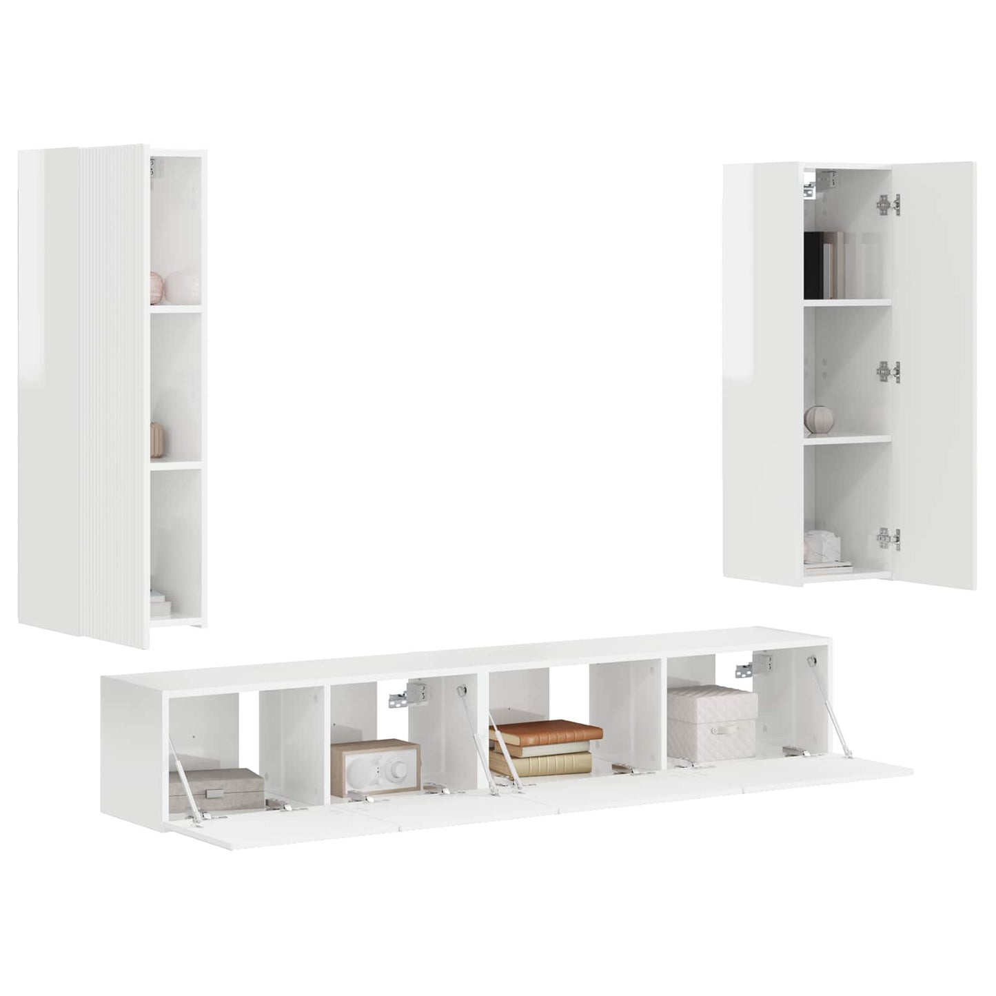 Set mobile TV 3 pcs Bianco Lucido Legno multistrato
