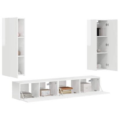Set mobile TV 3 pcs Bianco Lucido Legno multistrato