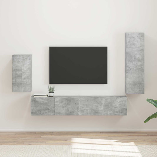 Set mobile TV 3 pcs Grigio cemento Legno multistrato