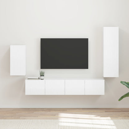 Set mobile TV 3 pcs Bianco Lucido Legno multistrato