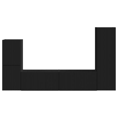 Set mobile TV Montaggio a parete 4 pcs Nero Legno multistrato