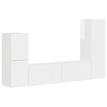 Set mobile TV 4 pcs Bianco Lucido Legno multistrato