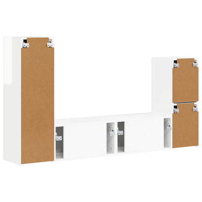 Set mobile TV 4 pcs Bianco Lucido Legno multistrato