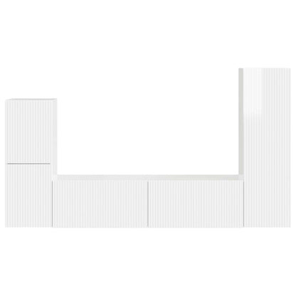 Set mobile TV 4 pcs Bianco Lucido Legno multistrato