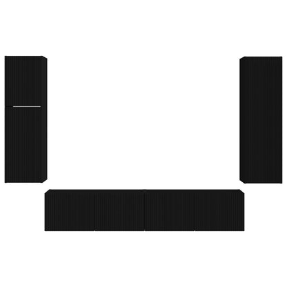 Set mobile TV Montaggio a parete 4 pcs Nero Legno multistrato