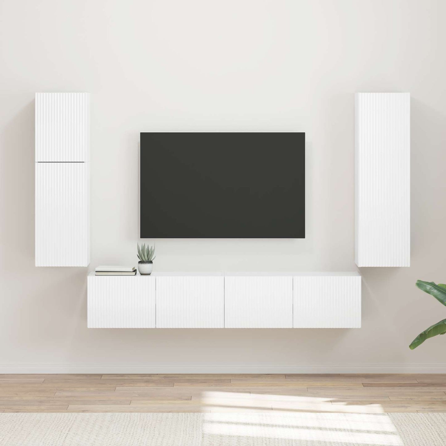 Set mobile TV 4 pcs Bianco Lucido Legno multistrato