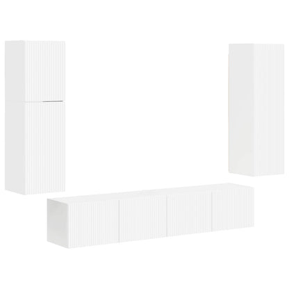 Set mobile TV 4 pcs Bianco Lucido Legno multistrato