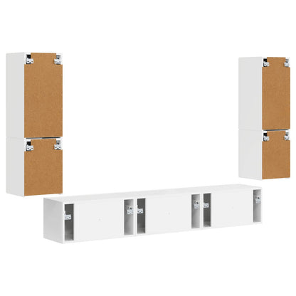 Set mobile TV 4 pcs Bianco Lucido Legno multistrato