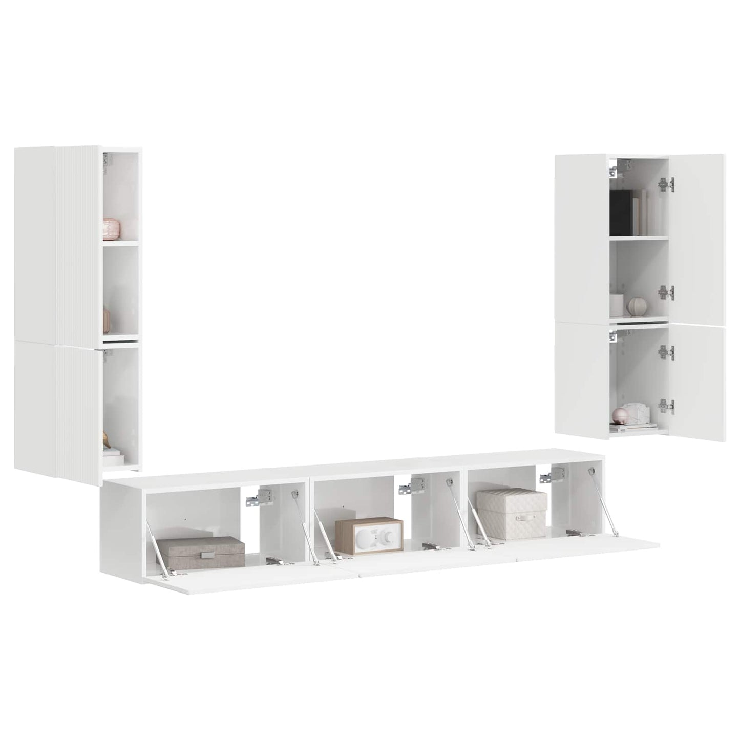 Set mobile TV 4 pcs Bianco Lucido Legno multistrato