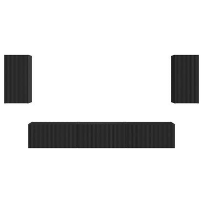 Set mobile TV Montaggio a parete 3 pcs Nero Legno multistrato