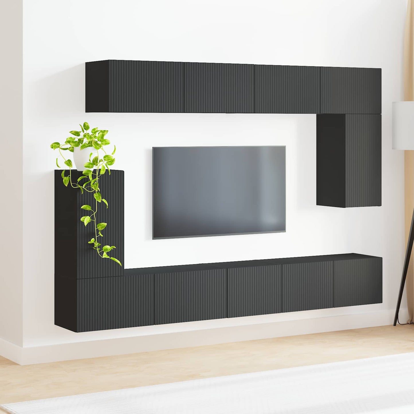 Set mobile TV Montaggio a parete 5 pcs Nero Legno multistrato