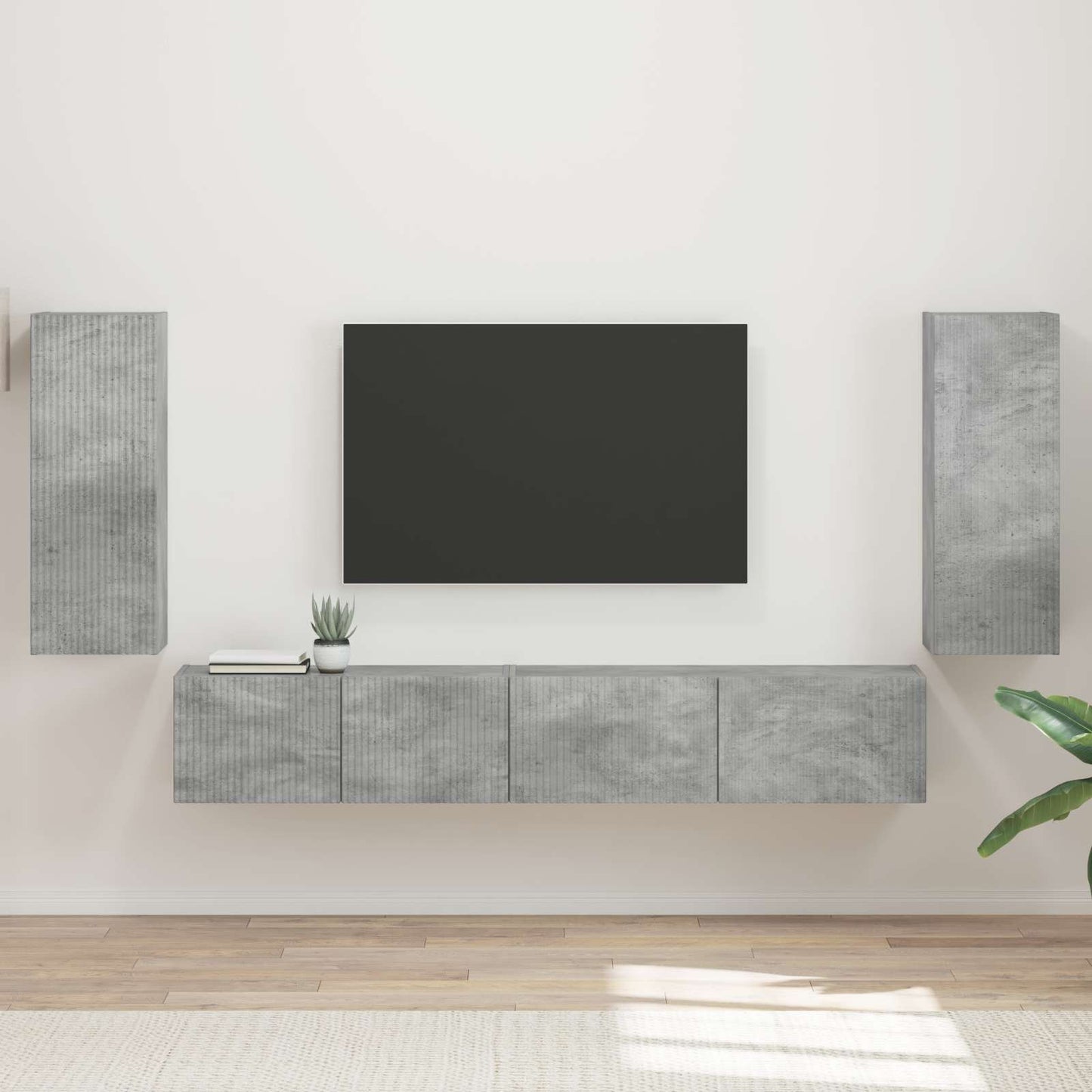 Set mobile TV 4 pcs Grigio cemento Legno multistrato