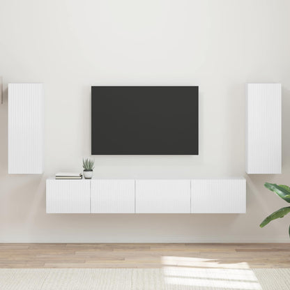 Set mobile TV 4 pcs Bianco Lucido Legno multistrato