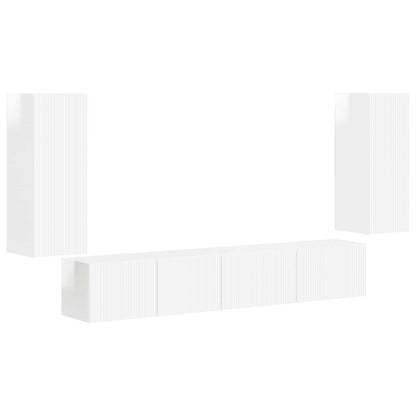 Set mobile TV 4 pcs Bianco Lucido Legno multistrato