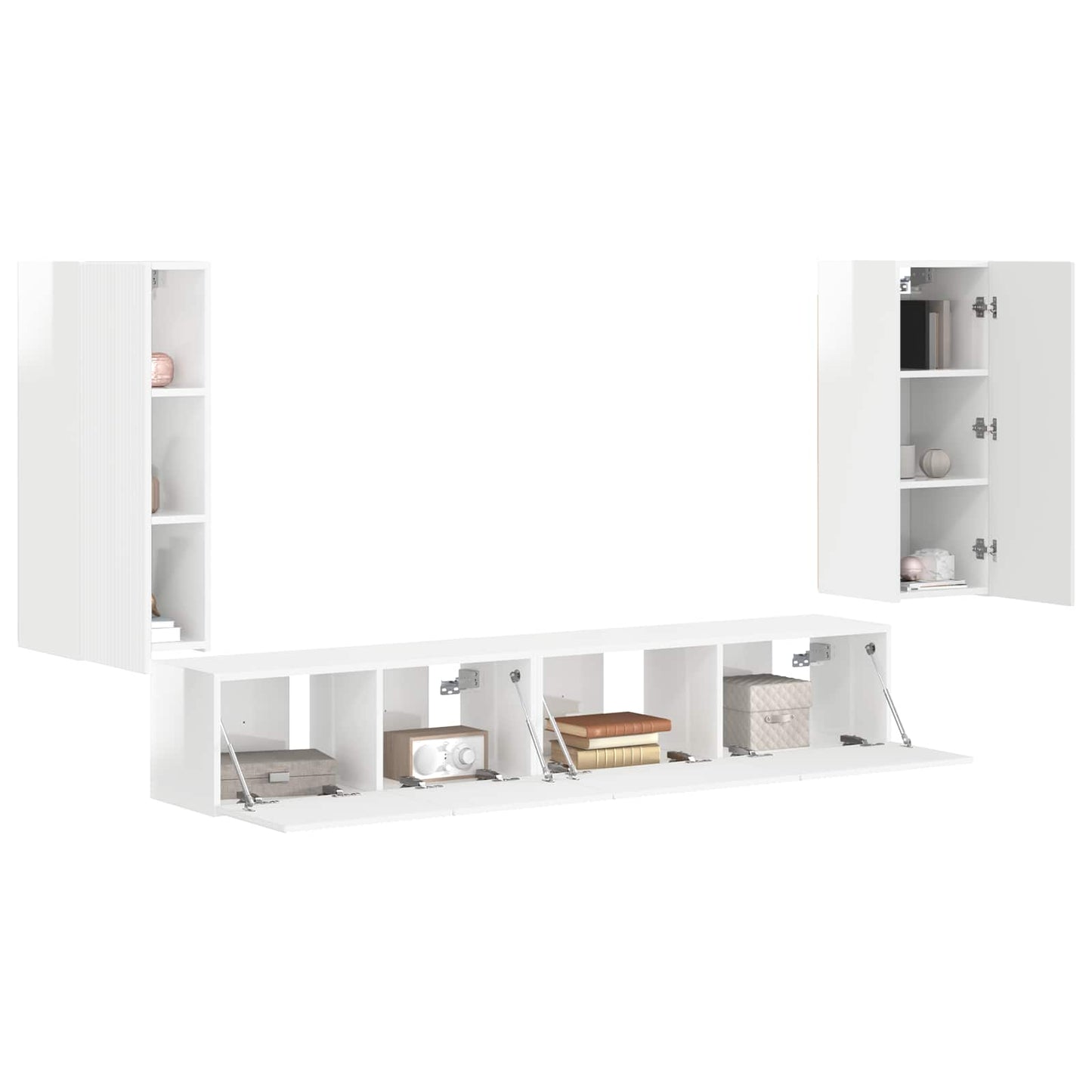 Set mobile TV 4 pcs Bianco Lucido Legno multistrato