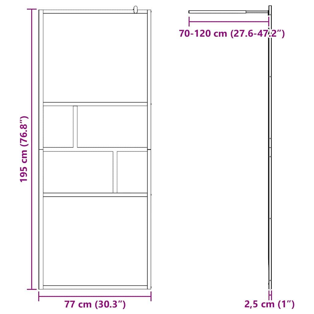Parete Doccia Walk-in Nero 80 x 195 x 0.5 cm Vetro e Alluminio
