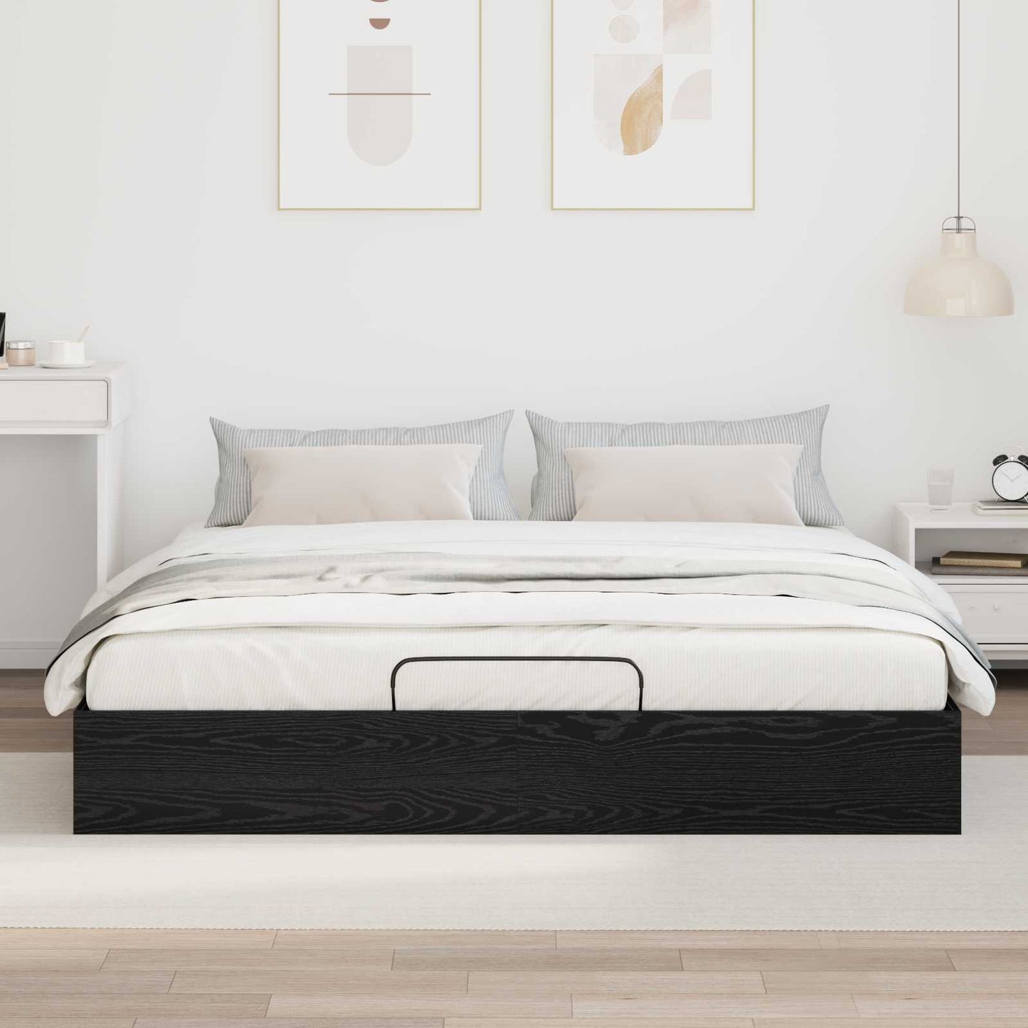 Letto ottomano con archiviazione Rovere Nero 203 x 180 x 25 cm | homemem39