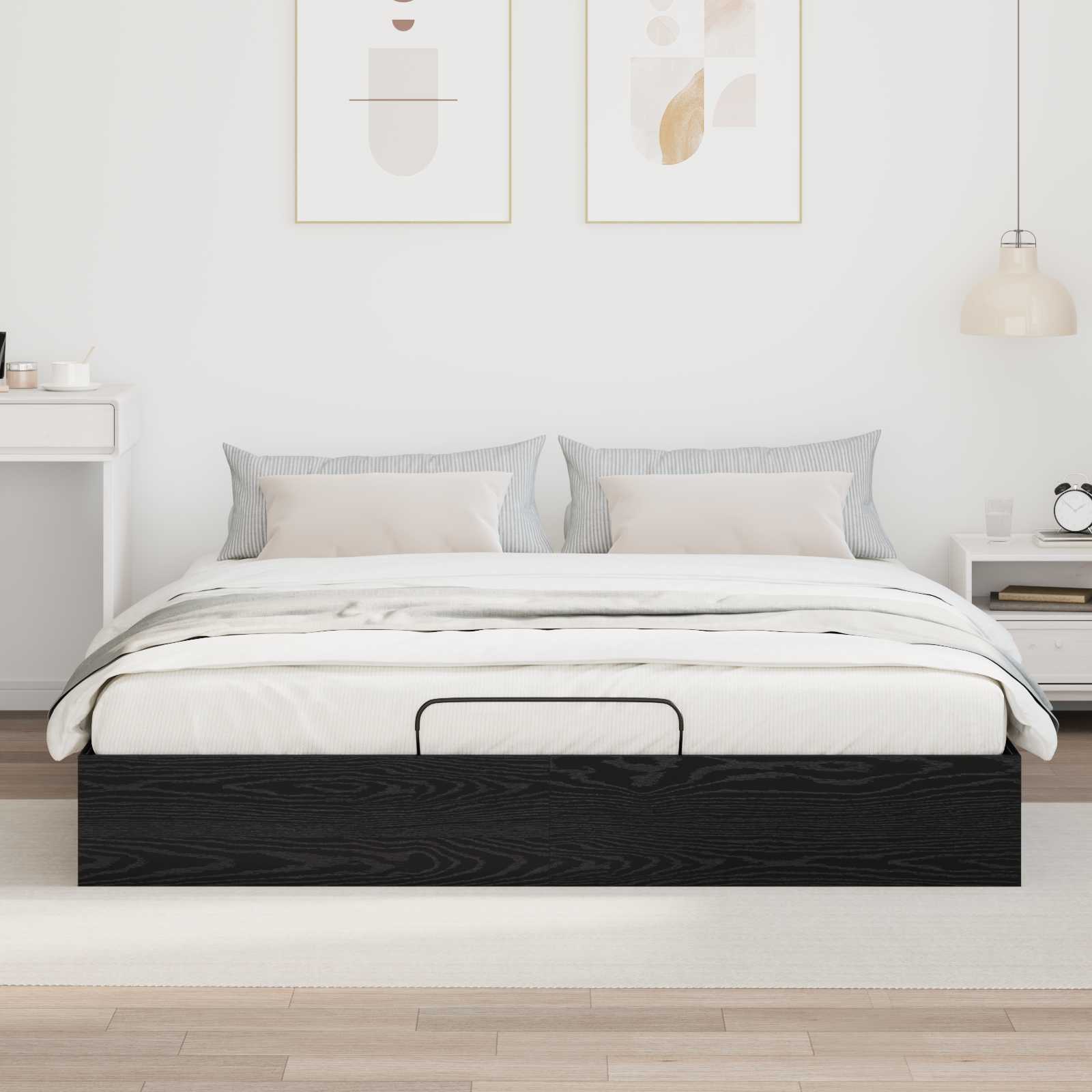 Letto ottomano con archiviazione Rovere Nero 203 x 160 x 25 cm | homemem39