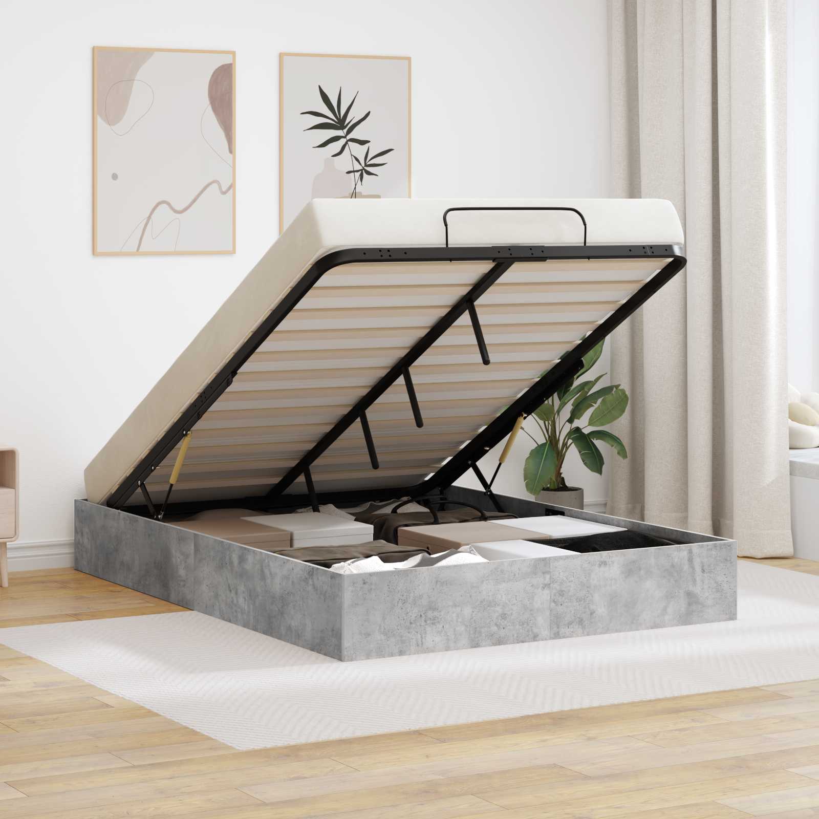 Letto ottomano Grigio Cemento 140 x 200 cm Legno ingegnerizzato | homemem39