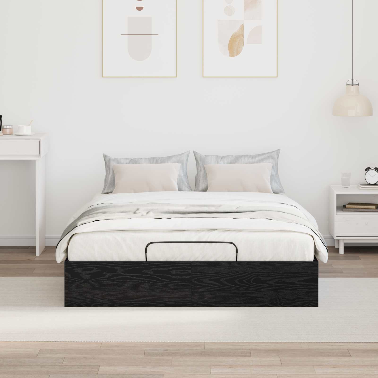 Letto ottomano con archiviazione Rovere Nero 203 x 120 x 25 cm | homemem39