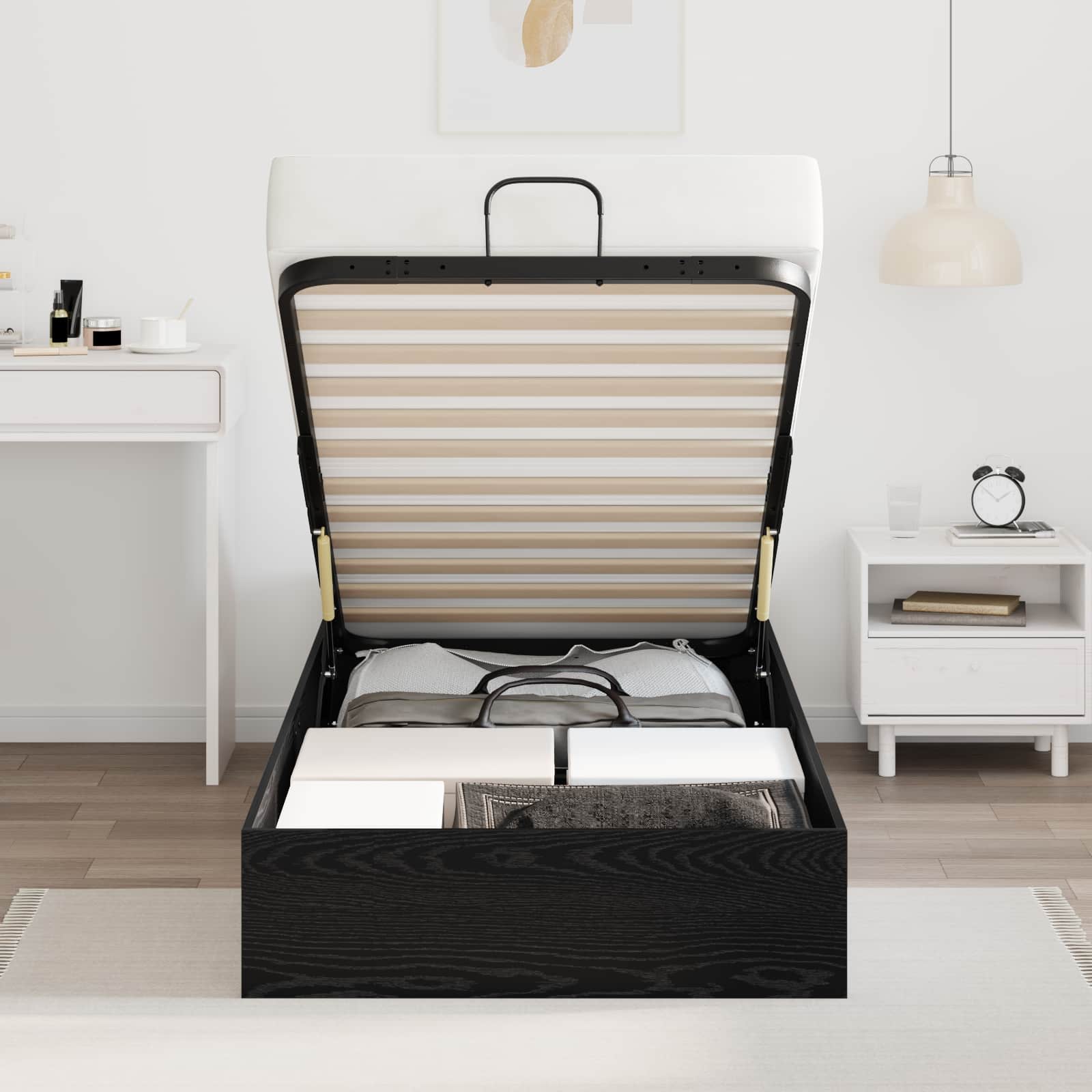 Letto ottomano con archiviazione Rovere Nero 203 x 90 x 25 cm | homemem39