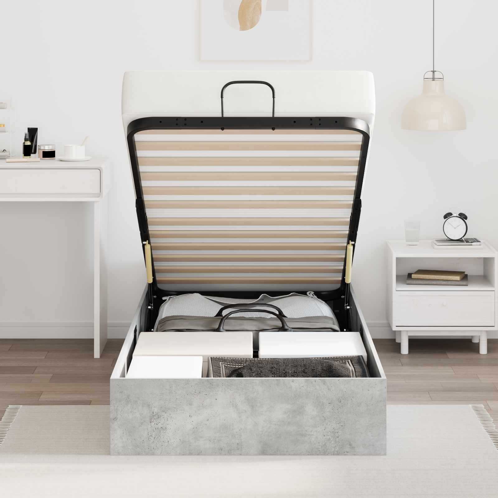 Letto ottomano Grigio Cemento 90 x 200 cm Legno ingegnerizzato | homemem39