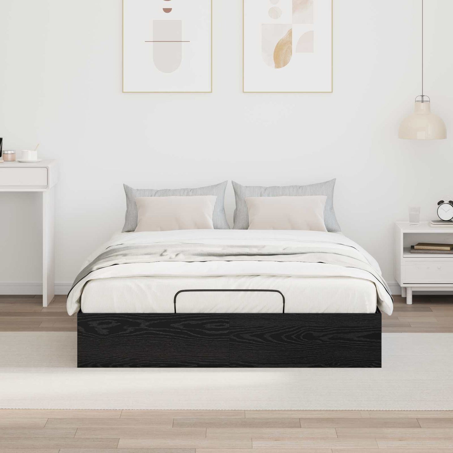 Letto ottomano con archiviazione Rovere Nero 193 x 140 x 25 cm | homemem39