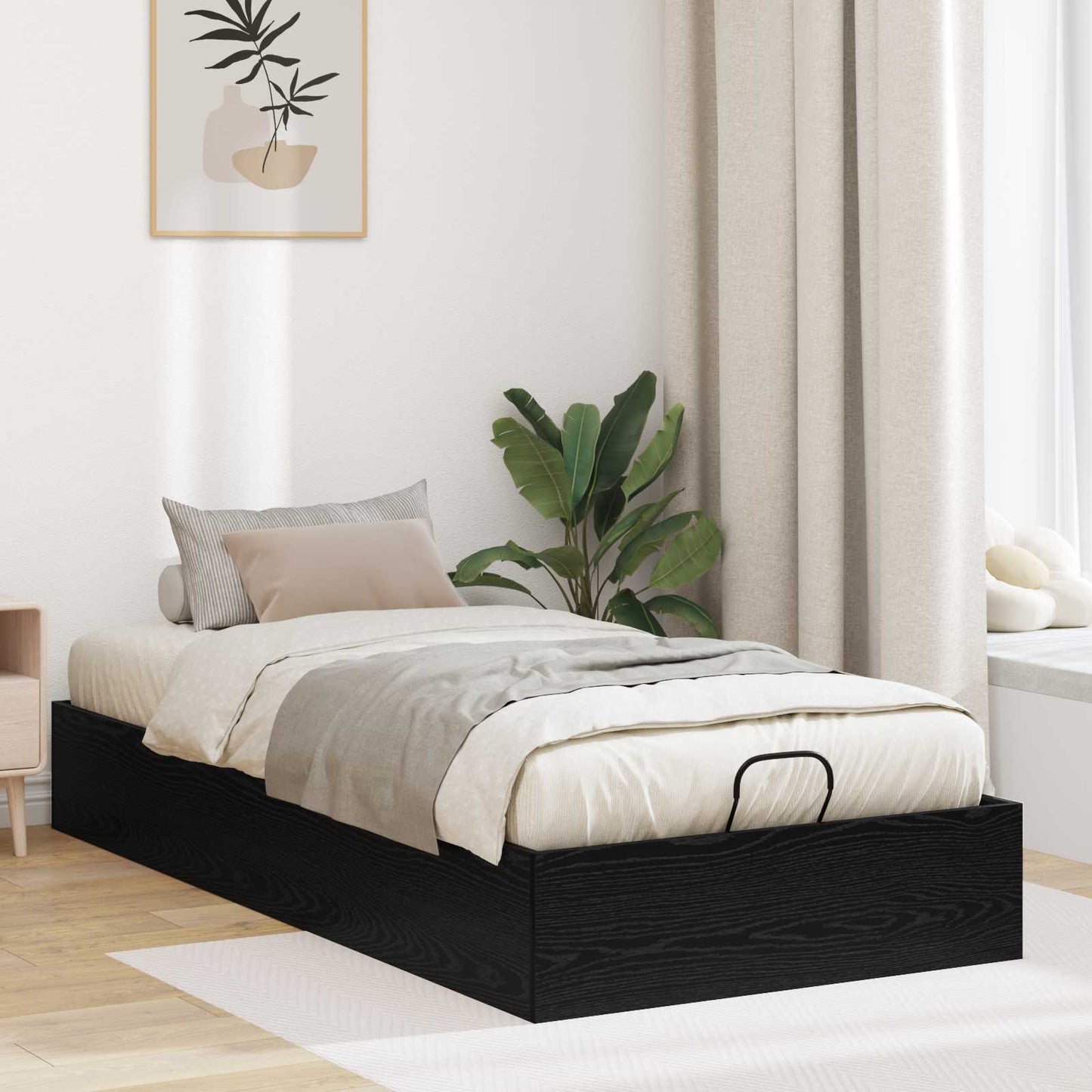 Letto ottomano con archiviazione Rovere Nero 193 x 90 x 25 cm | homemem39