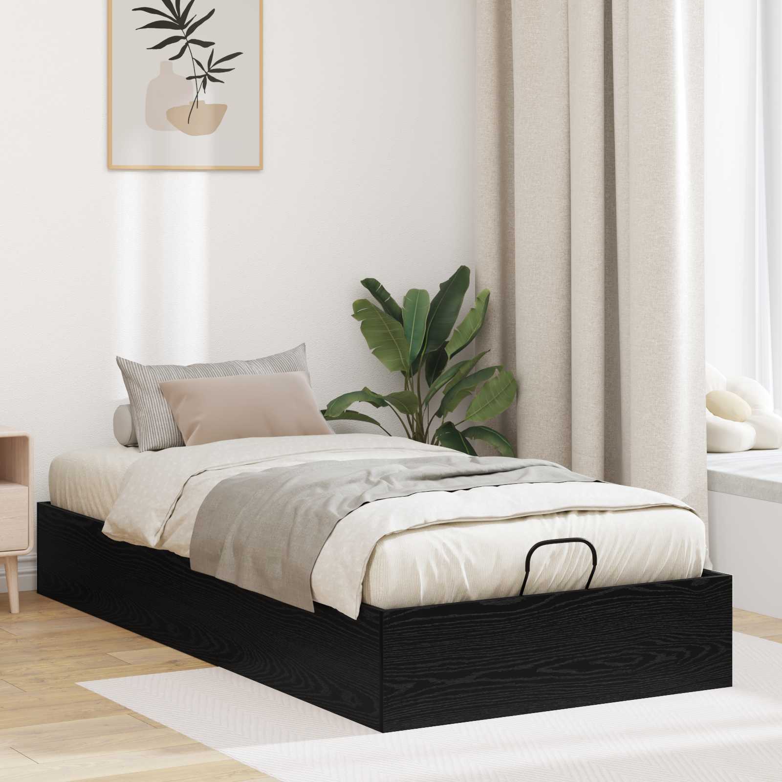 Letto ottomano con archiviazione Rovere Nero 193 x 90 x 25 cm | homemem39