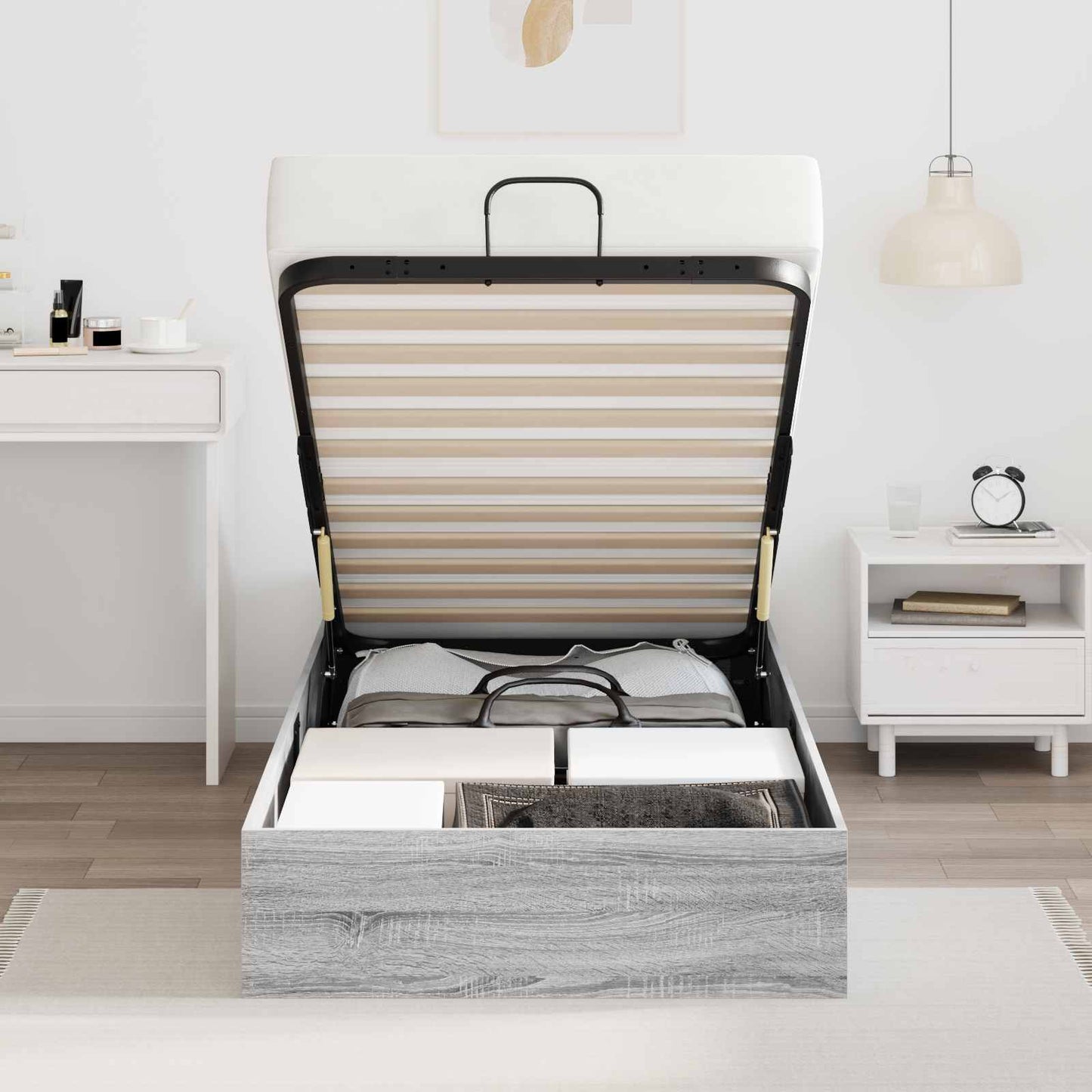 Letto ottomano con archiviazione Sonoma grigia 193 x 90 x 25 cm | homemem39