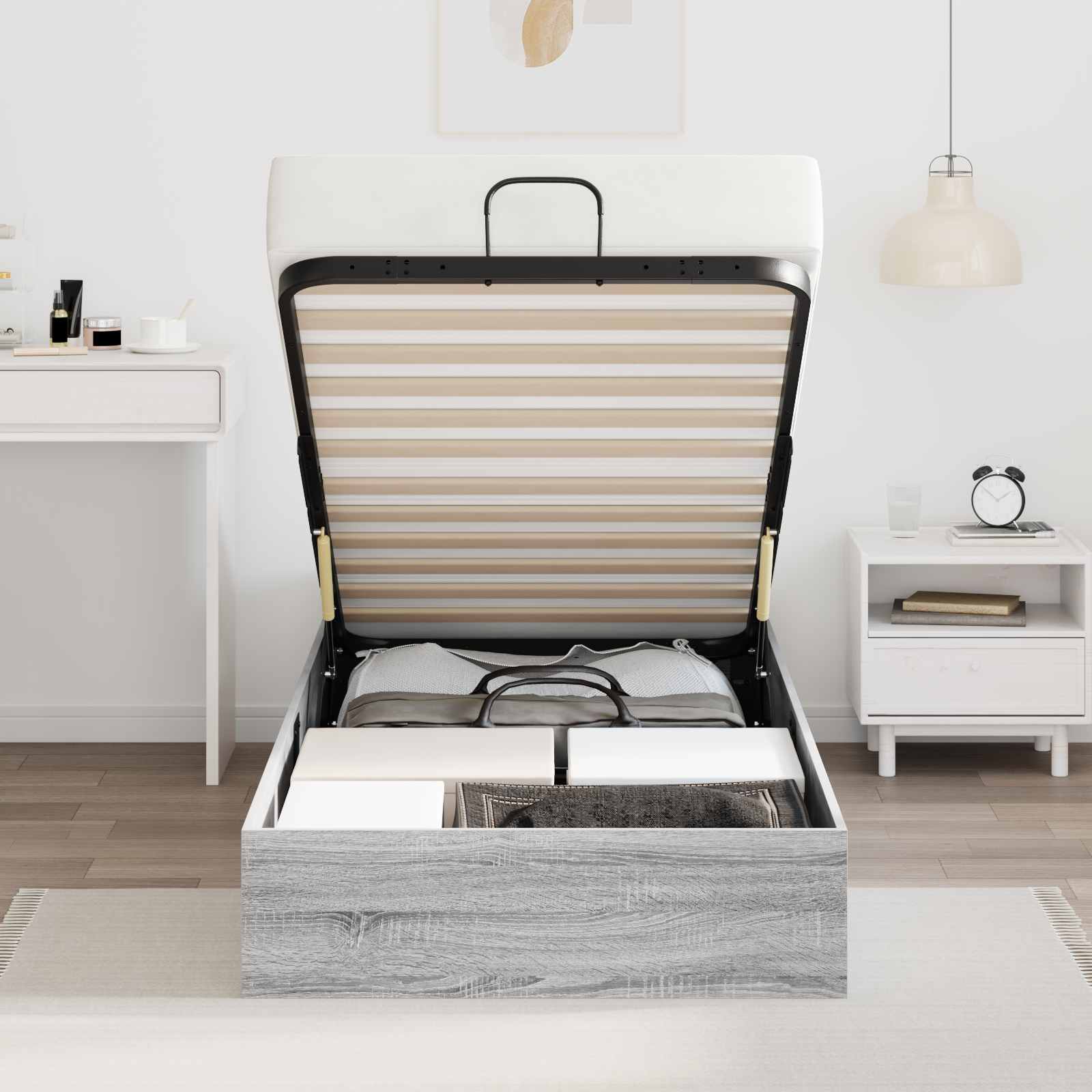 Letto ottomano con archiviazione Sonoma grigia 193 x 90 x 25 cm | homemem39