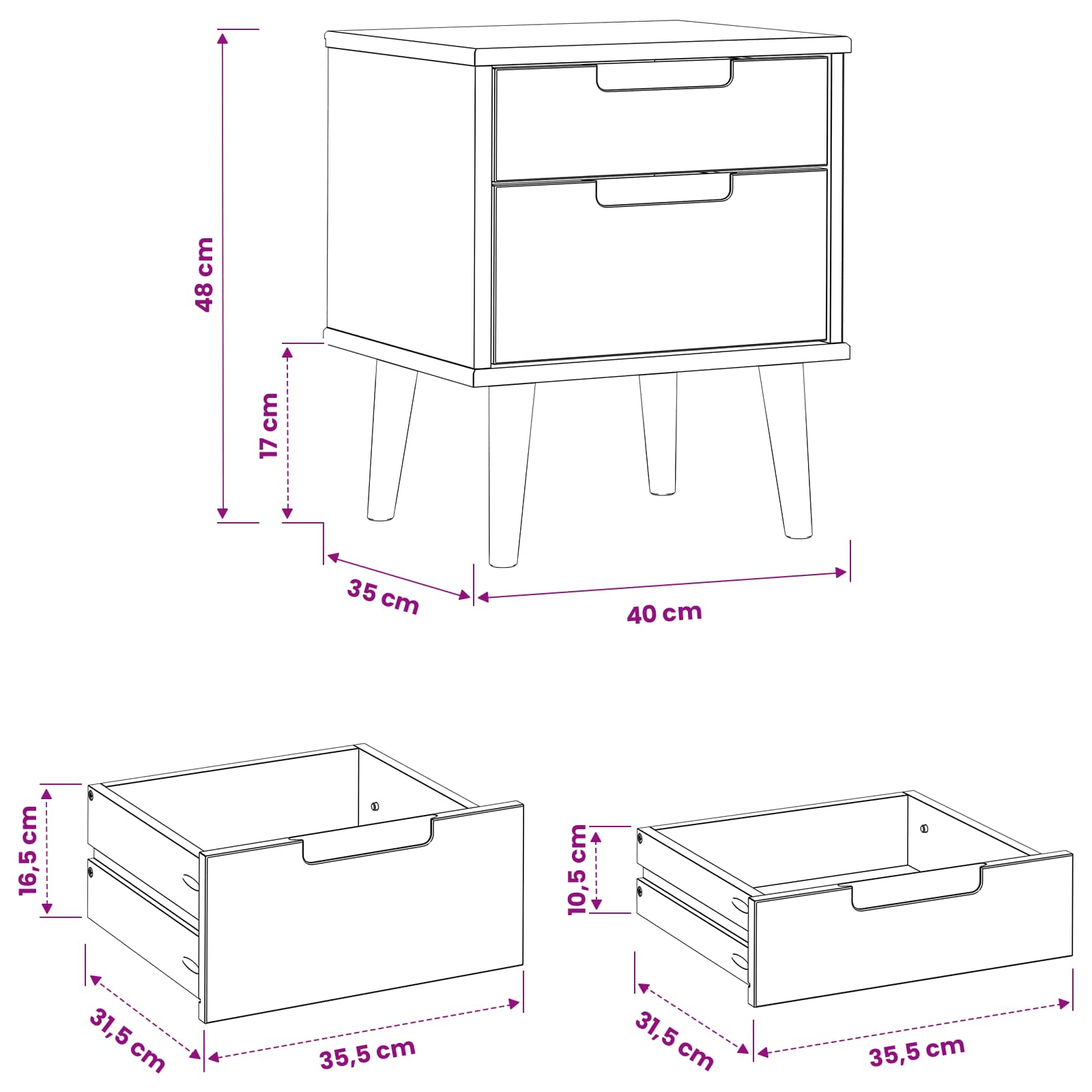 Armadio da Notte Nero 40 x 35 x 48 cm Legno di pino massiccio | homemem39