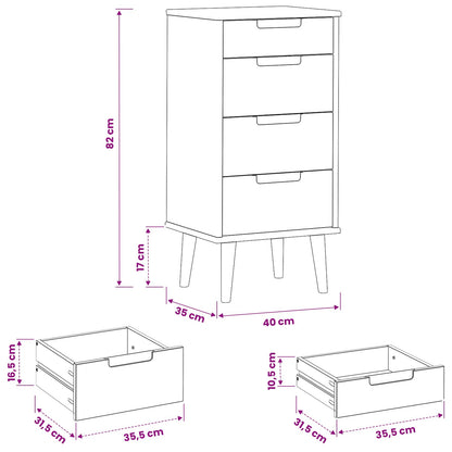 Cassettiera MOLDE Nero 40 x 35 x 82 cm Legno Massello di Pino | homemem39
