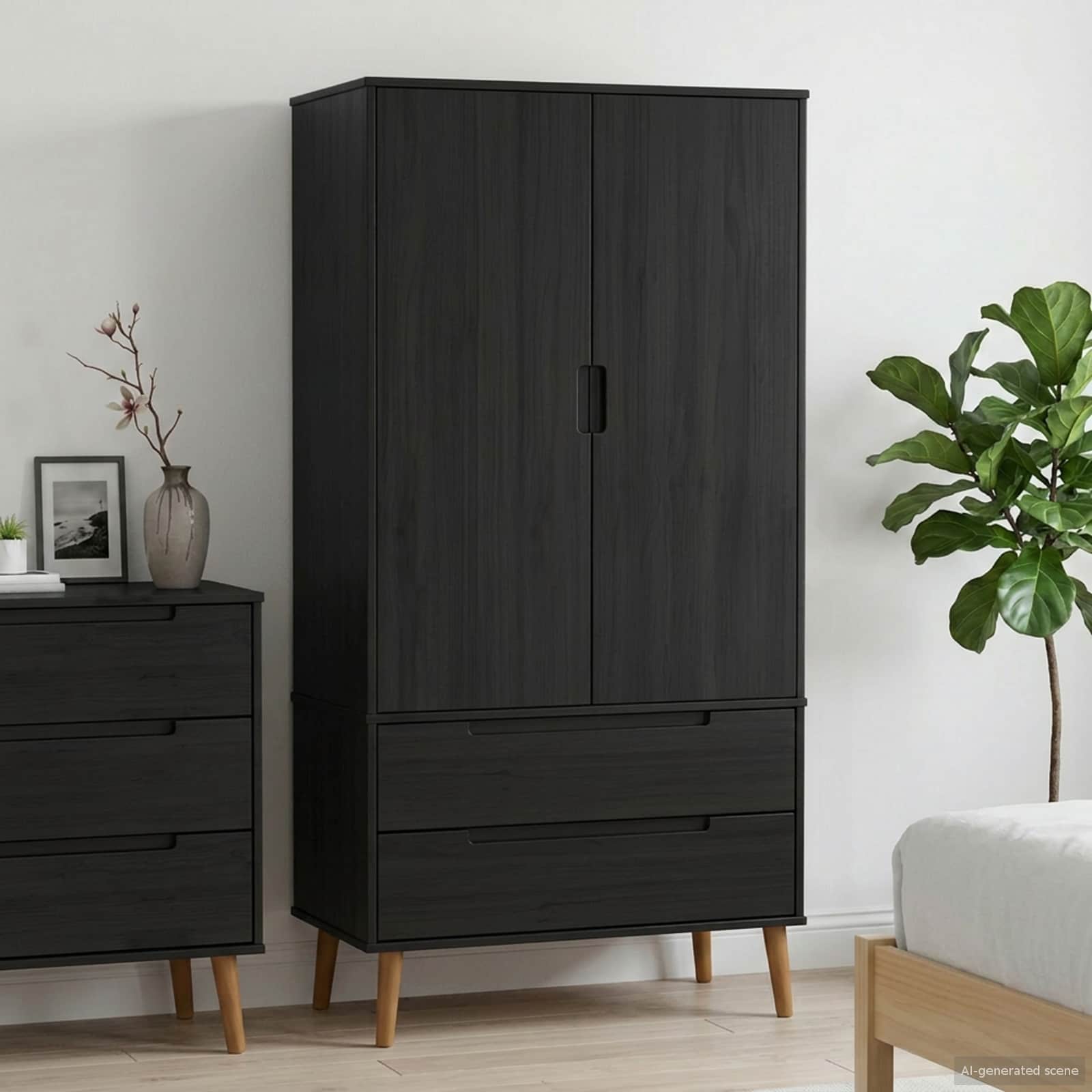 Guardaroba MOLDE Nero 90 x 55 x 175 cm Legno Massello di Pino | homemem39
