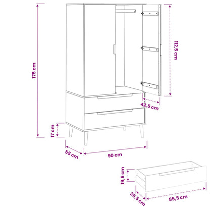 Guardaroba MOLDE Nero 90 x 55 x 175 cm Legno Massello di Pino | homemem39