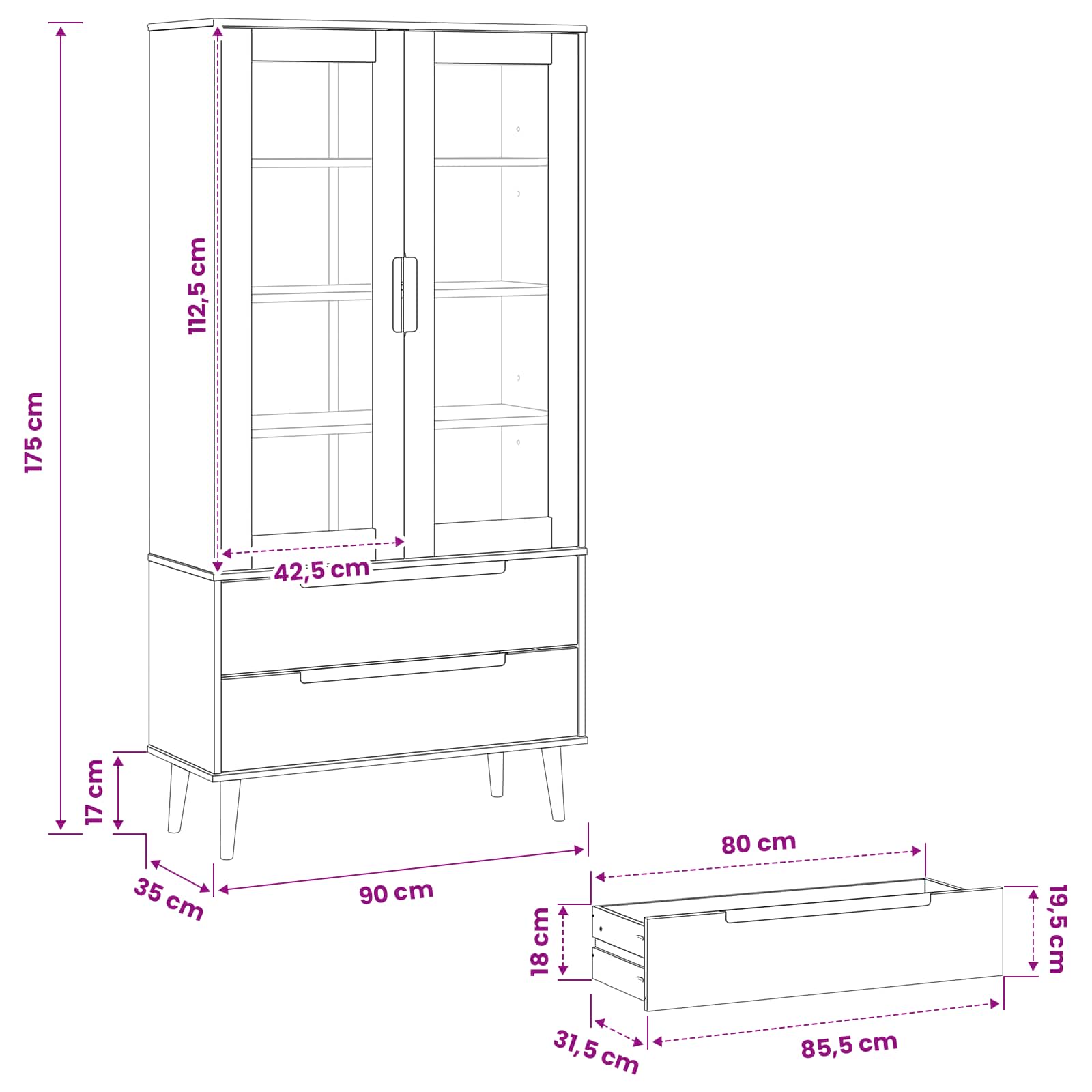 Armadio in Vetro Nero 90 x 35 x 175 cm | homemem39