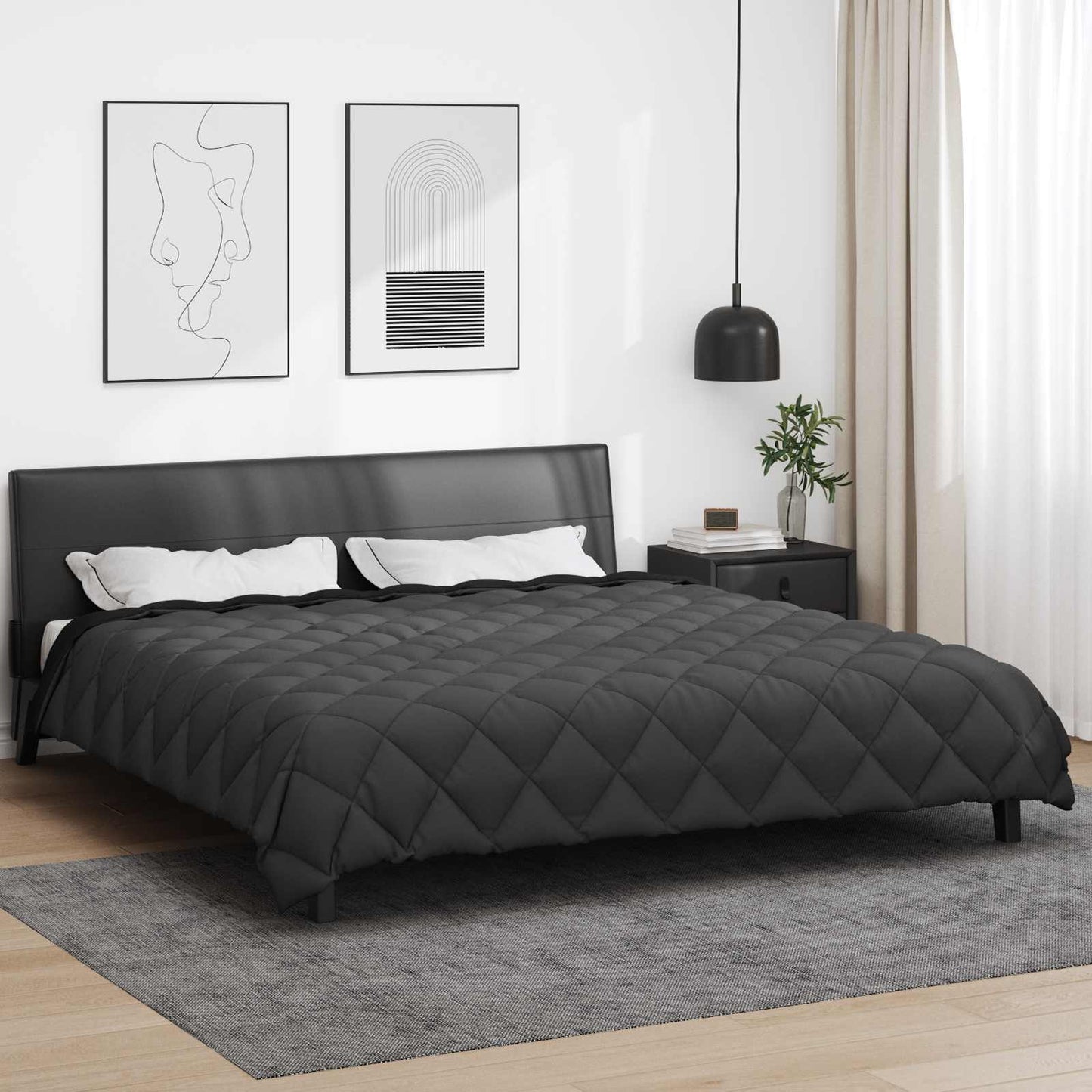 Duvet Invernale Nero e antracite 220 x 240 cm Microfibra