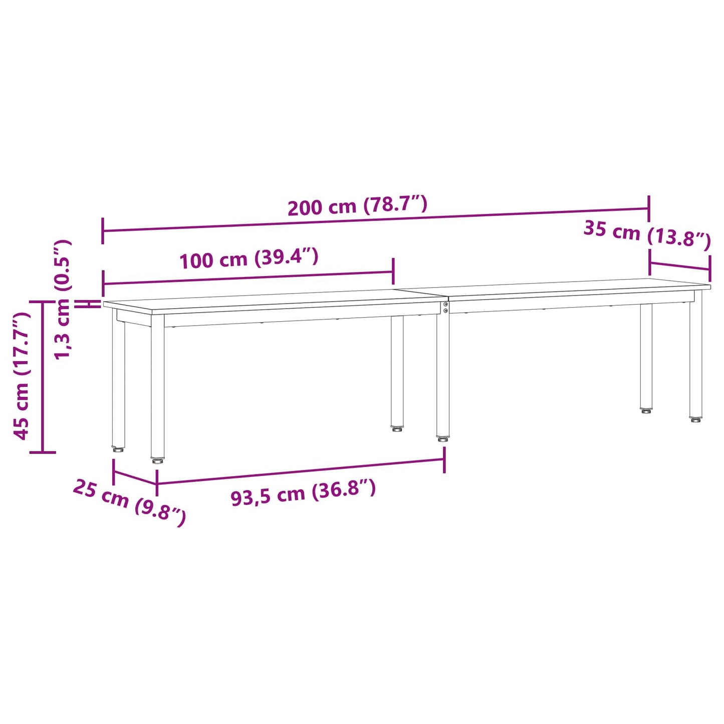 panchina Legno vecchio 200 x 35 x 45 cm Legno multistrato
