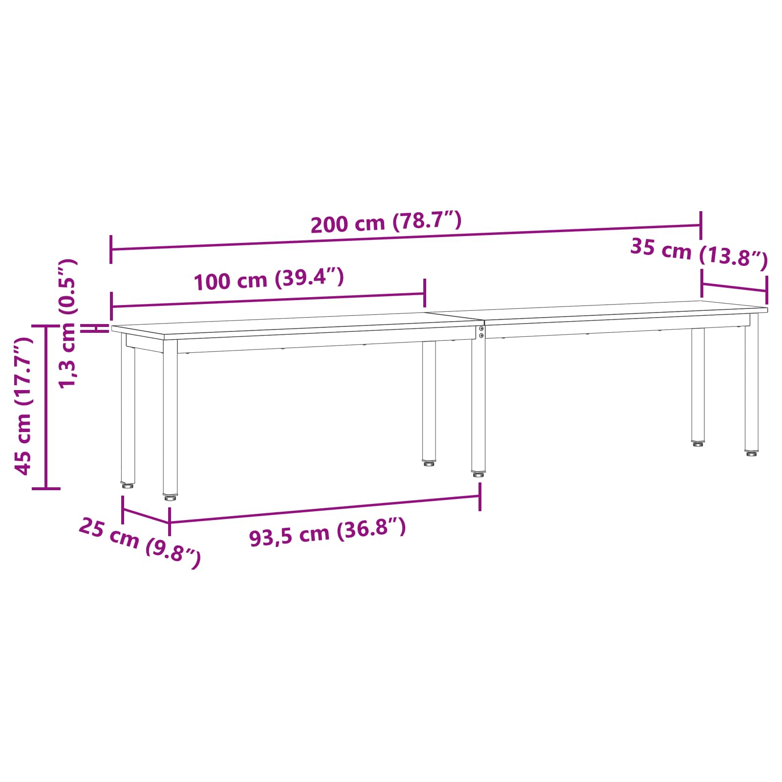 panchina Rovere Artigianale 200 x 35 x 45 cm | homemem39