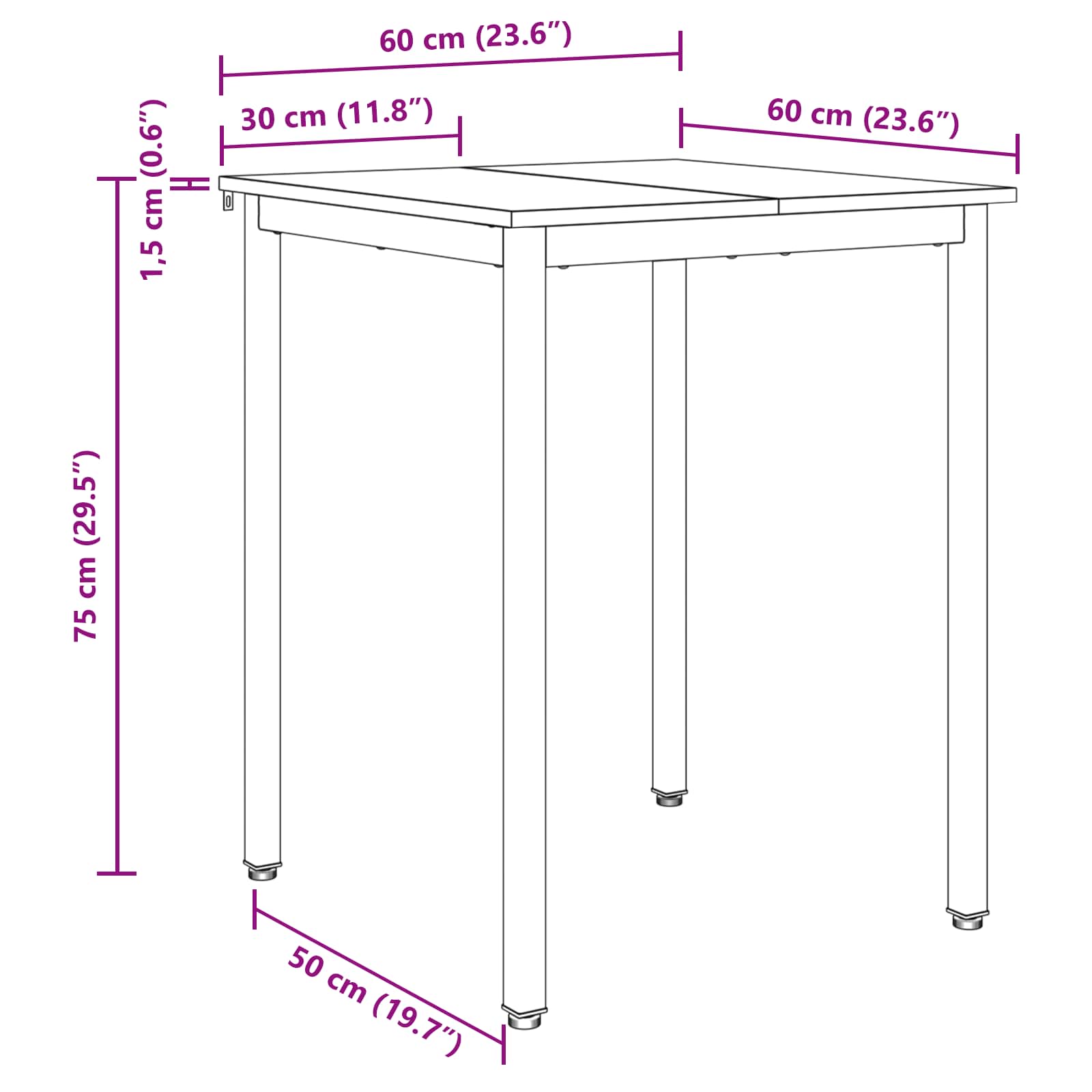 Tavoli da pranzo 60 x 60 x 75 cm Legno ingegnerizzato Quadrato - homemem39