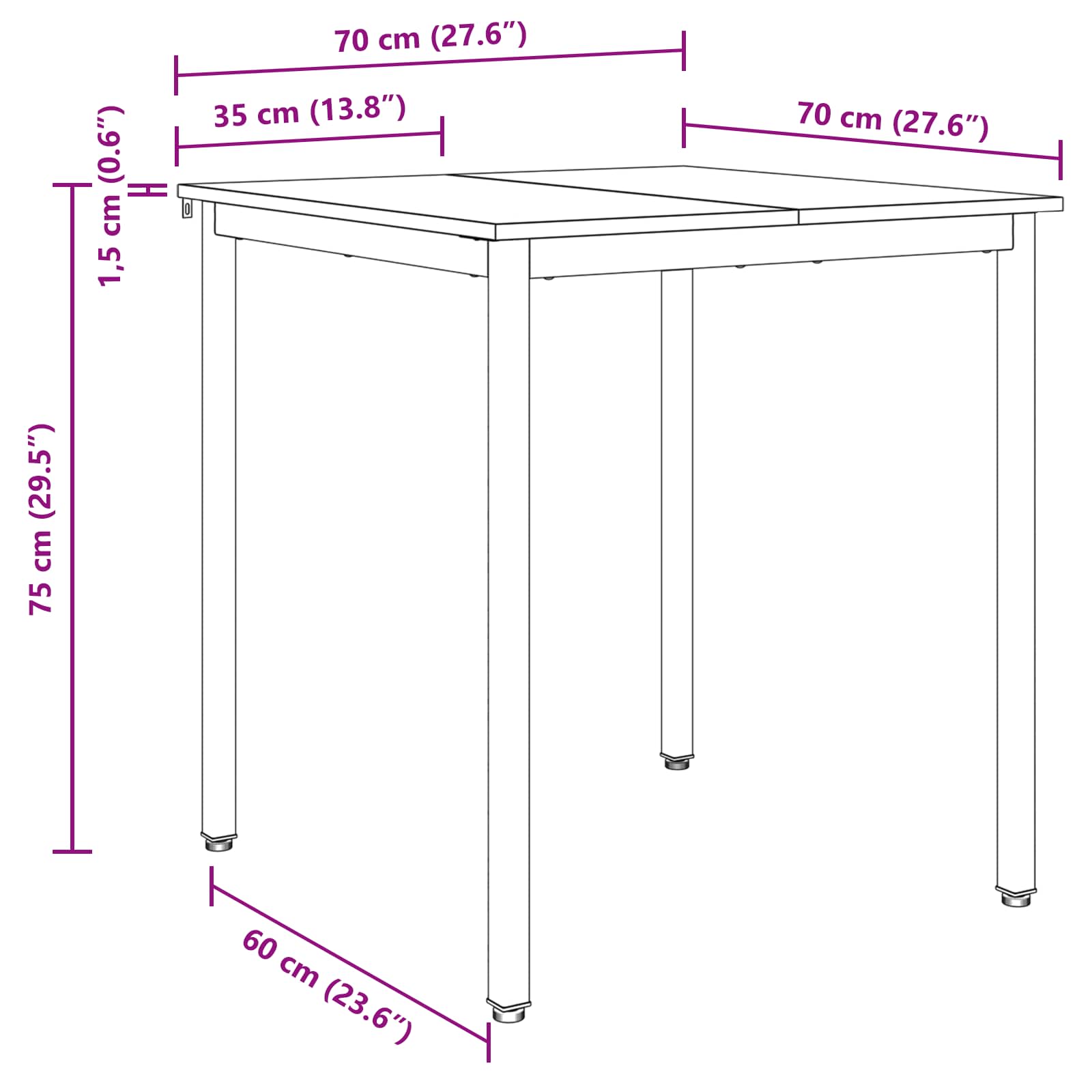 Tavoli da pranzo 70 x 70 x 75 cm Legno ingegnerizzato Quadrato - homemem39