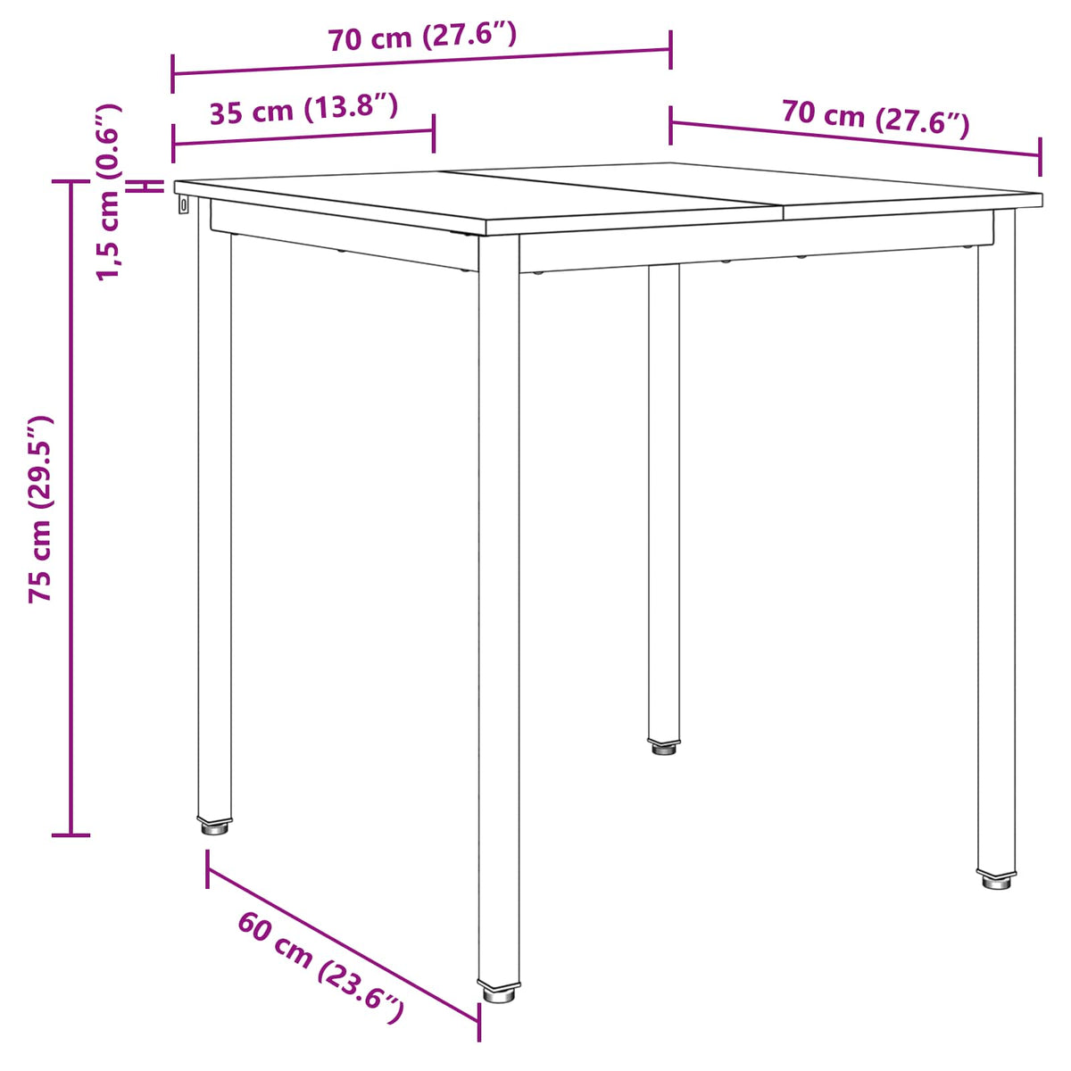 Tavoli da pranzo 70 x 70 x 75 cm Legno ingegnerizzato Quadrato - homemem39