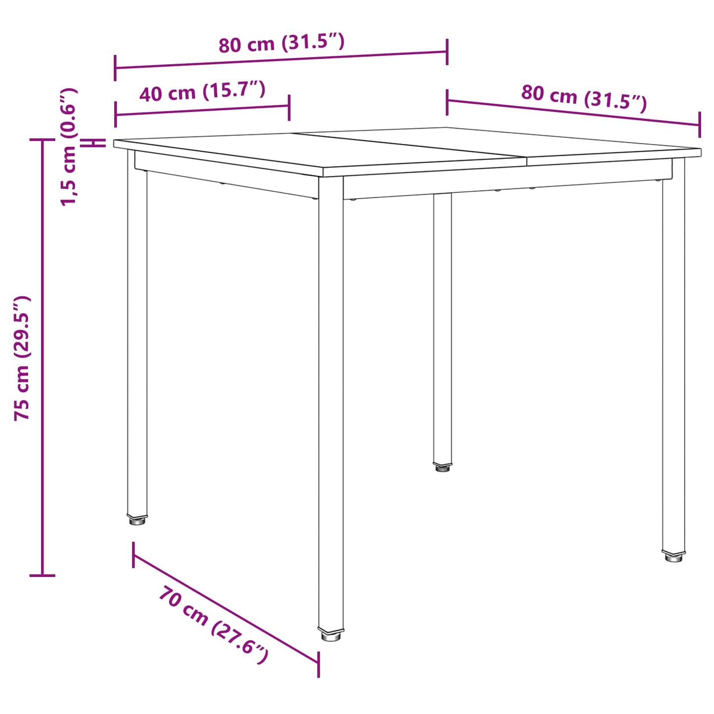 Tavoli da pranzo 80 x 80 x 75 cm Legno ingegnerizzato Quadrato