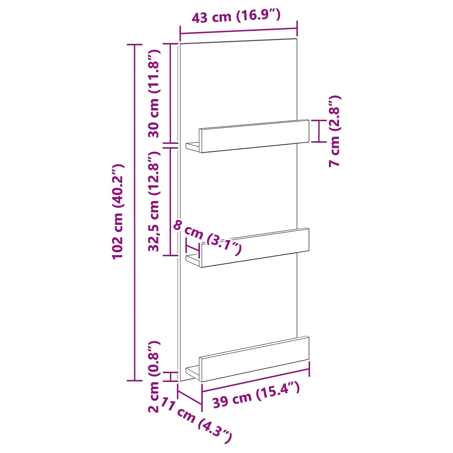 Scaffale per riviste Rovere Sonoma 43 x 11 x 102 cm