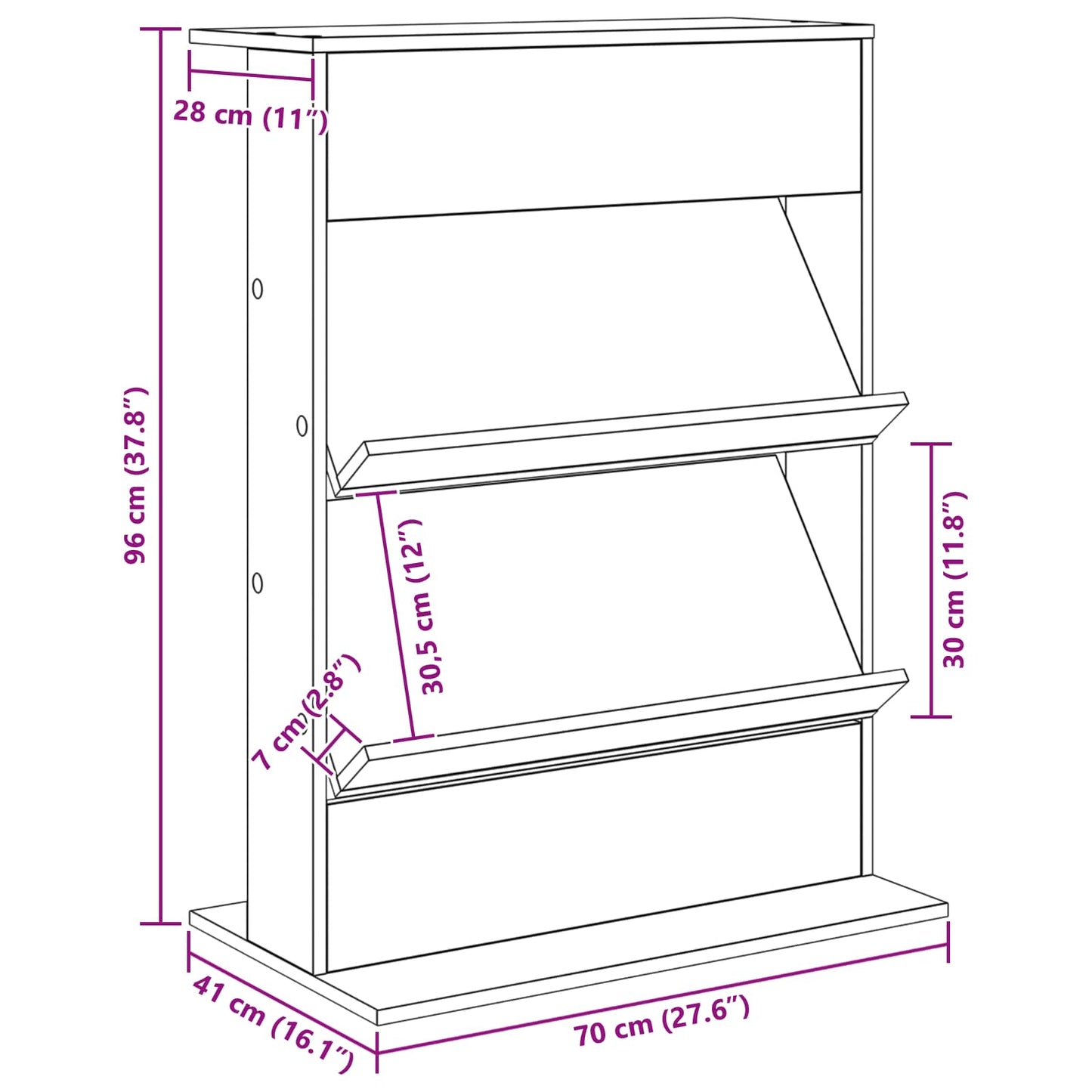 Scaffale per riviste Rovere Sonoma 70 x 41 x 96 cm